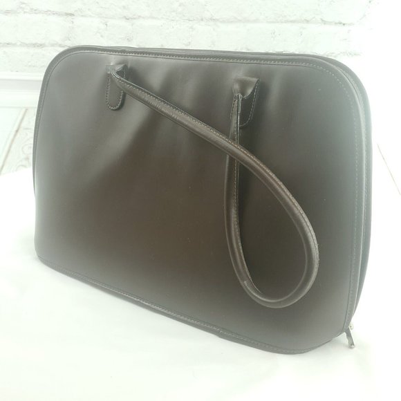 Vintage Jack Georges Womens Dark Brown Leather Double Handle Zip Around Tote Bag - Picture 2 of 14